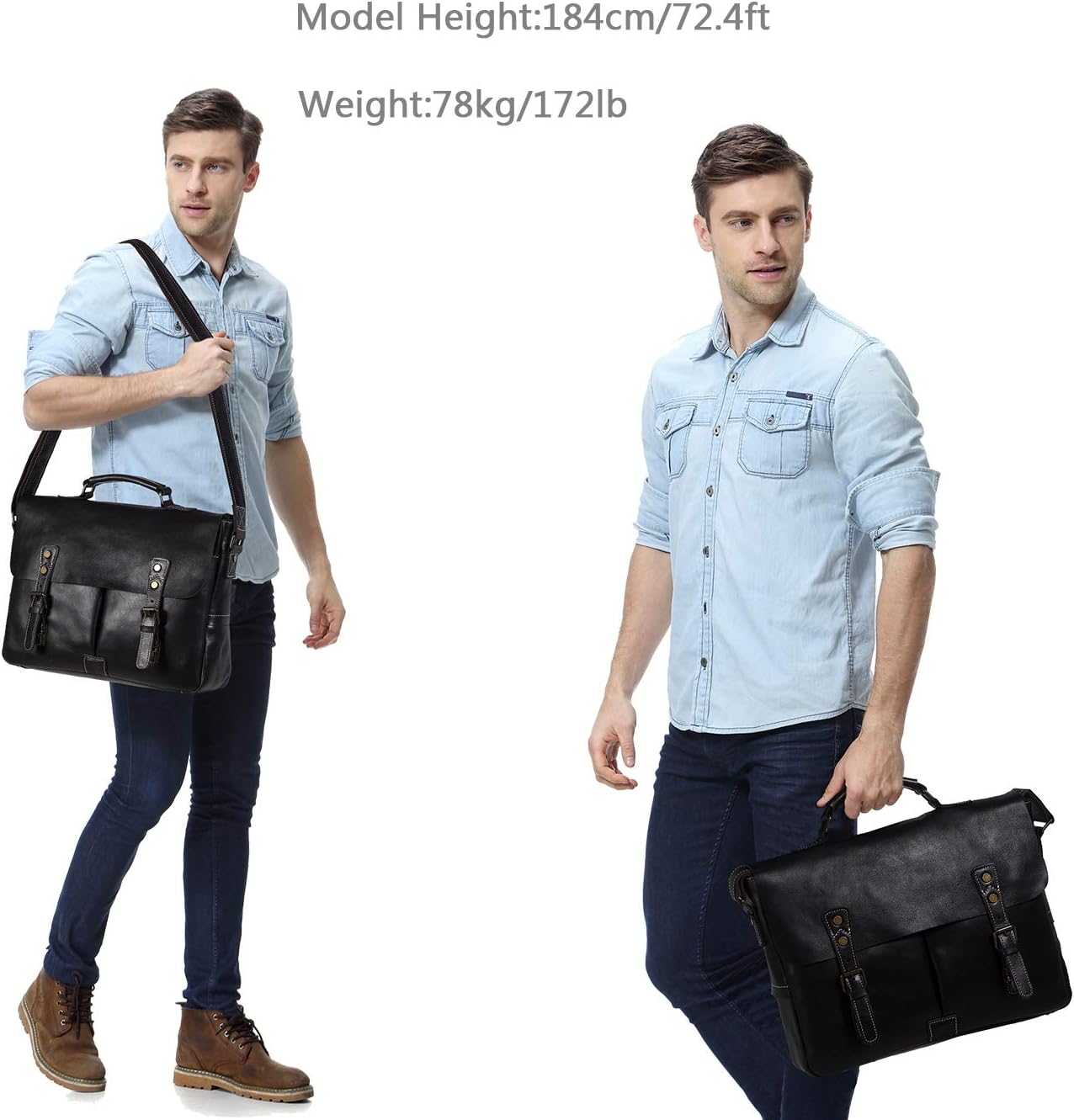 Leather Messenger Bag for Men, VASCHY Handmade Full Cowhide Leather Vintage Satchel 15.6 inch Laptop Business Briefcase Travel Shoulder Bag Black : Clothing, Shoes & Jewelry