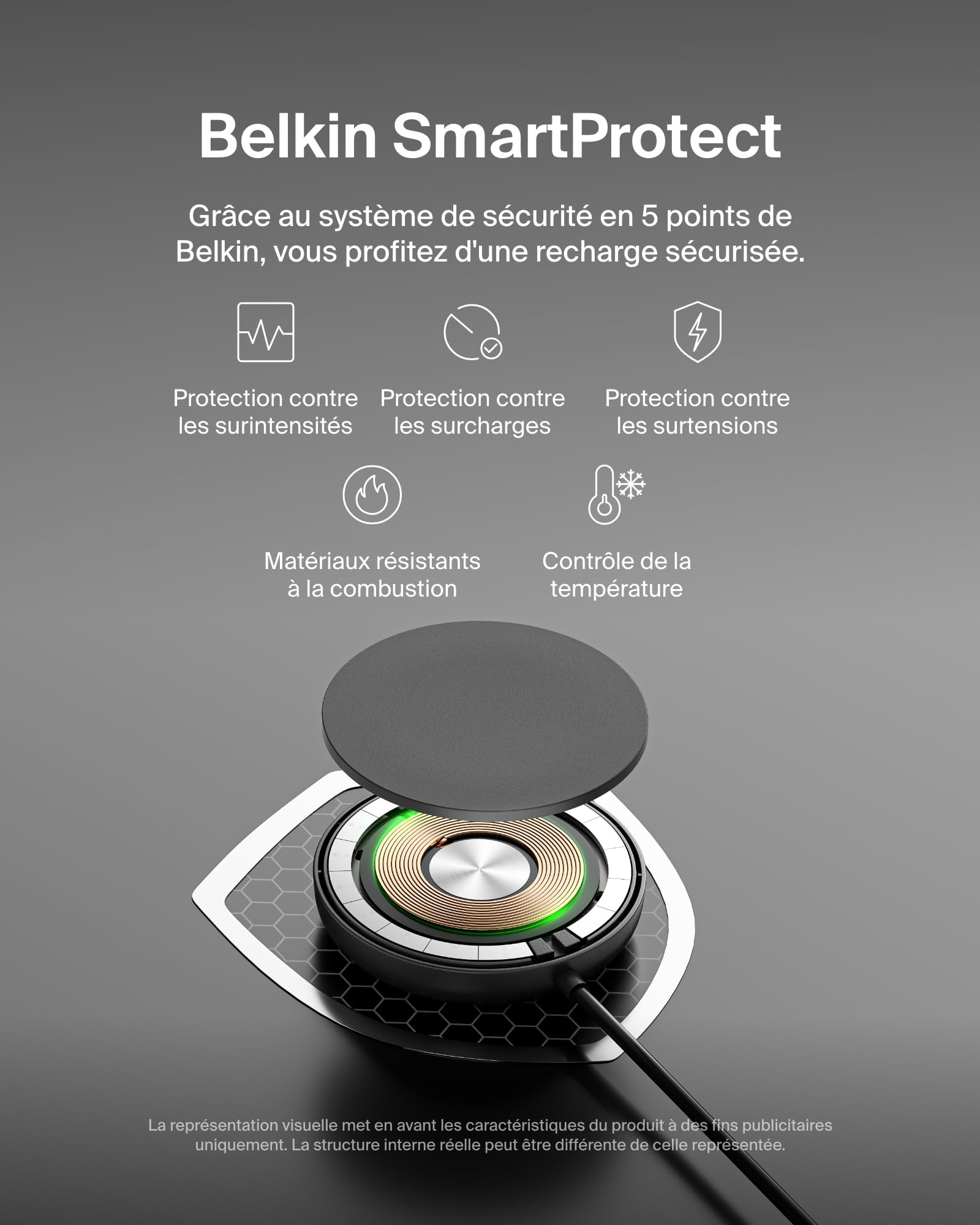 Belkin Station de Charge sans Fil, 15W, Certifié Qi2 et Compatible MagSafe, pour Tous Les modèles de l'iPhone 17, iPhone Air, iPhone 16, pour Les AirPods, etc., sans Adaptateur Secteur - Noir
