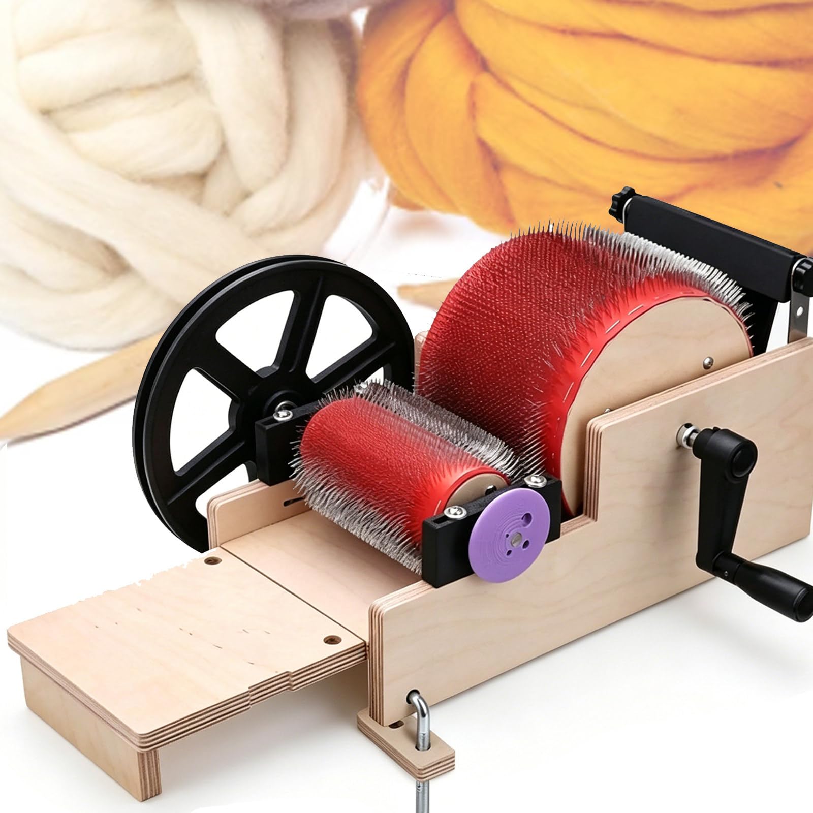 Osnzyc Beginners Wool Combing Machine, Wool Carding Machine with Pedal, 12/24 Cm Wool Felt Drum Carder, Wool Blend Board, Mixing Colors, Fibers Blending, For DIY Felting and Spinning 14cm