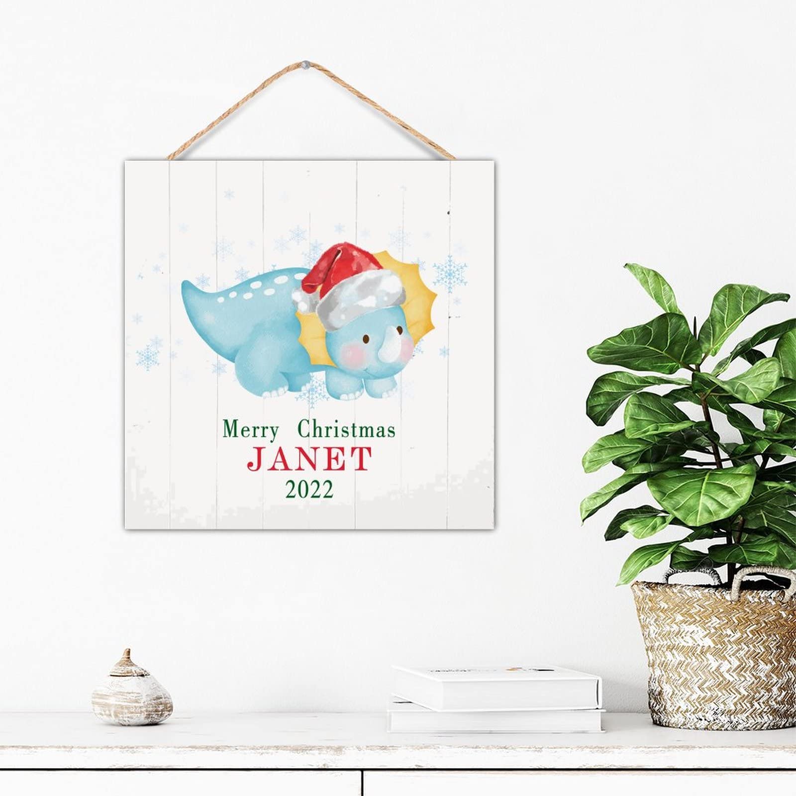 Plaque bois dinosaure de Noël pour égayer la chambre d'enfant
