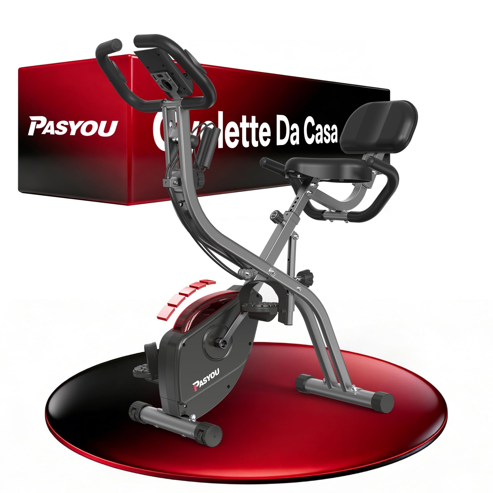 PASYOU Cyclette Pieghevole 3 in 1, Bicicletta magneticaper la Casa, Spinning Bike con monitor LCD e sensore di frequenza cardiaca, Cyclette a 10 livelli di resistenza magnetica,Salvaspazio