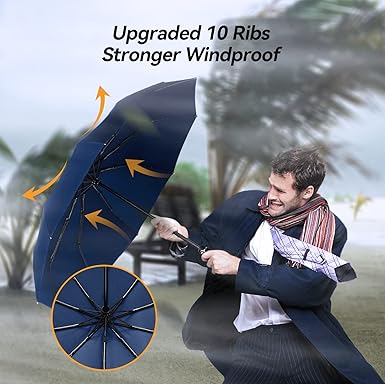 InaWarm Automatik-Regenschirm Sturmfest - 10 Fiberglasrippen, 105 Cm Durchmesser, Teflon-Beschichtung