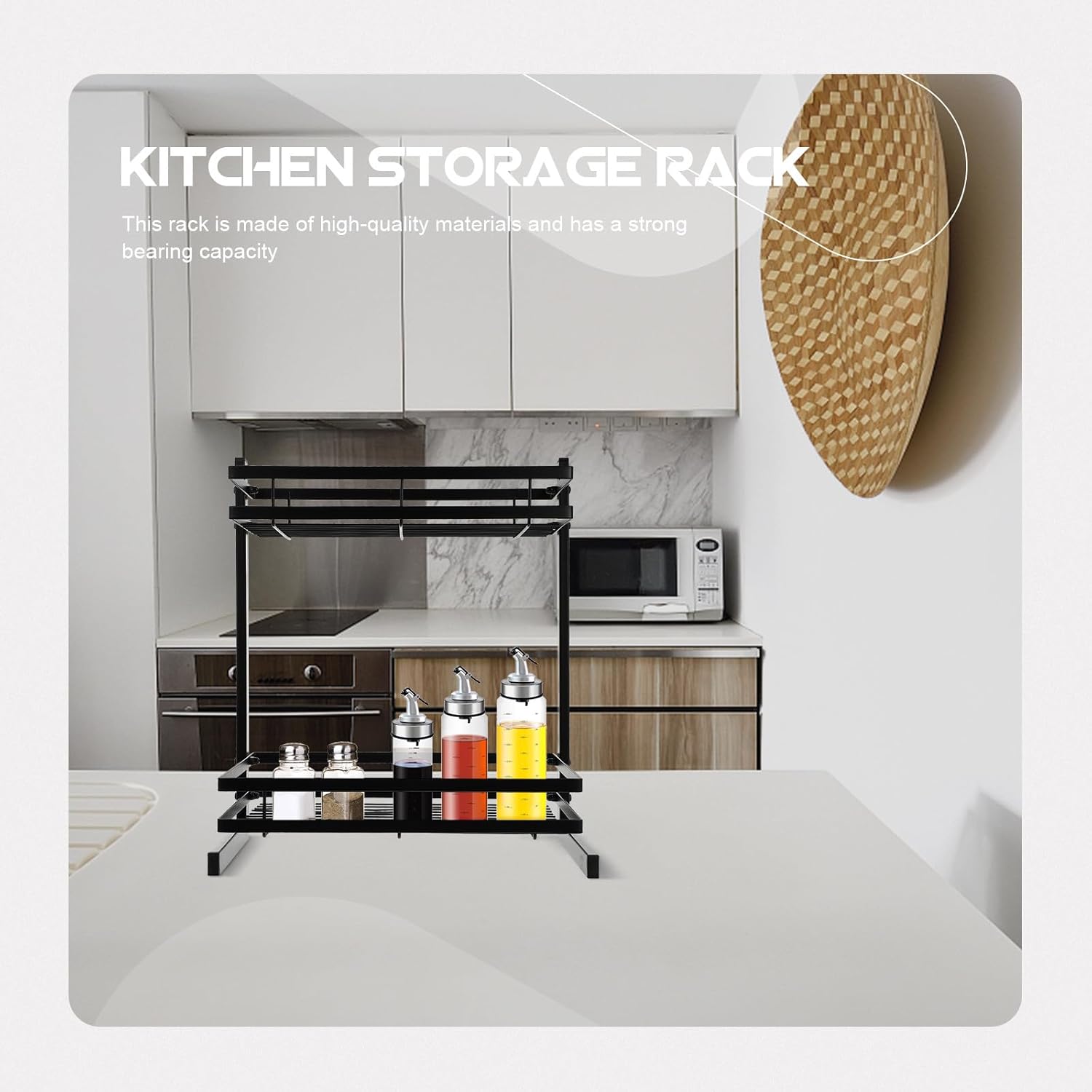 DECHOUS Kitchen Double-Layer Spice Rack Black Metal Wire Shelf Countertop Storage Holder for Seasoning Bottles and Kitchen Organization