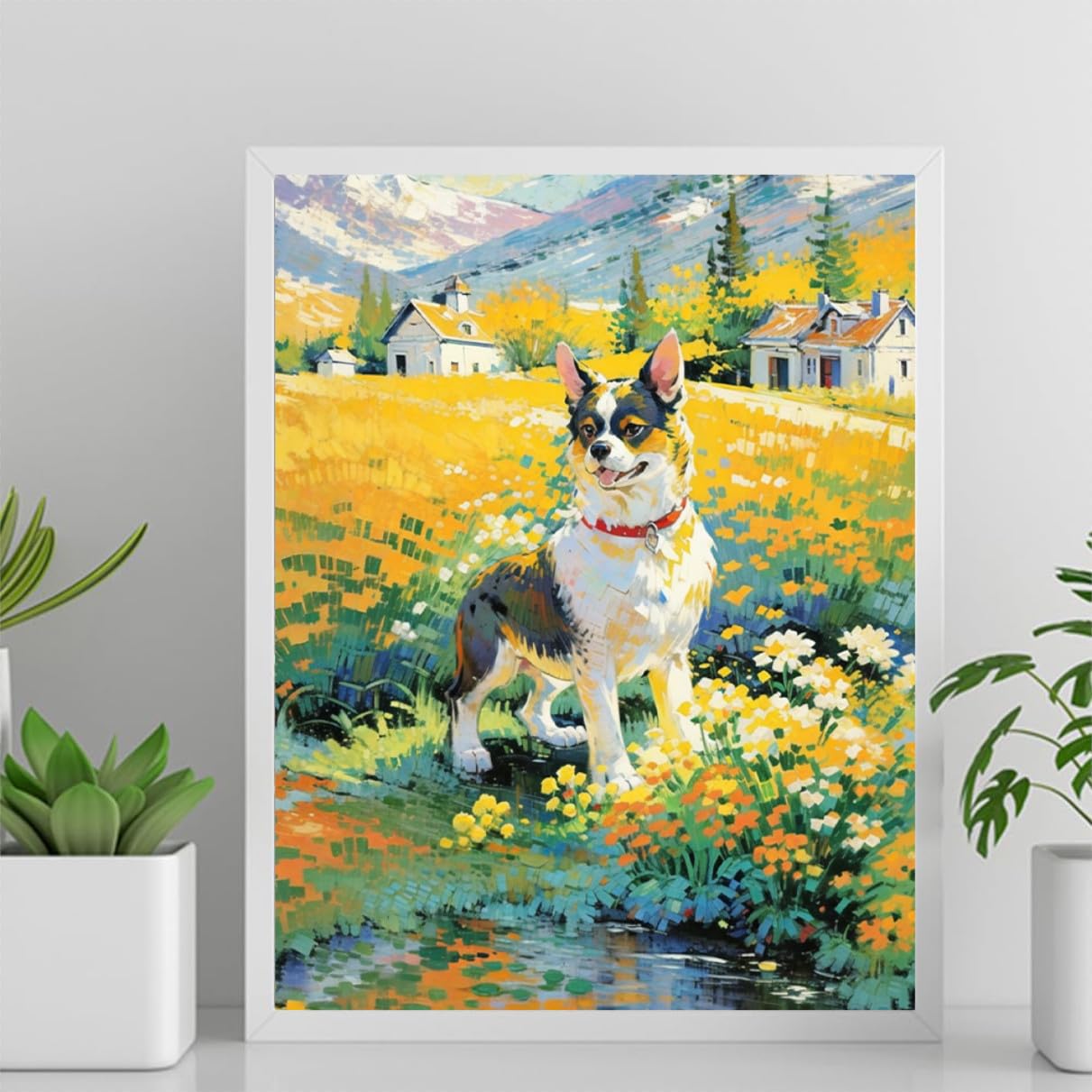 DIY Paint by Numbers Pomeranian Dog with Paint Brushes and Acrylic Painting Kit Adults Beginner Gifts 12x16inch(30x40cm) Frameless