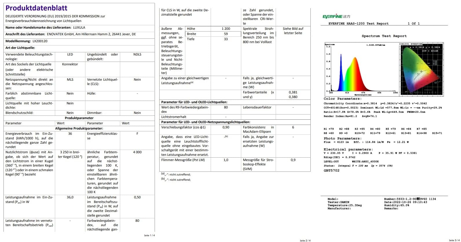 LUXULA LED Feuchtraumleuchte 120cm 4 Stück, 36W 3250lm, 4000K Neutralweiß, IP65 mit Quick Connector, energiesparende LED Deckenleuchte Keller, Werkstatt, Garage, staub- und spritzwassergeschützt