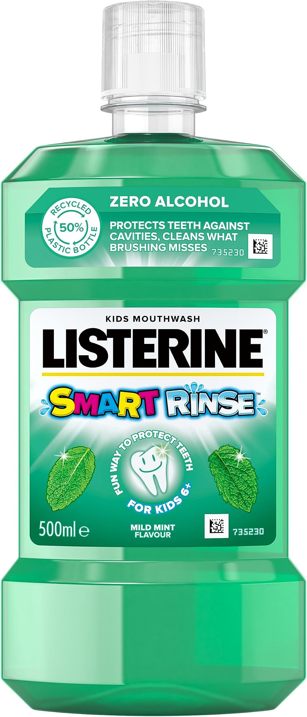 Listerine Smart Rinse Mild Mint Mouthwash (500ml), Kids Mouthwash to Reduce Cavities, Bad Bacteria, and Cleaning Teeth, Gums, and Tongue, Sugar-and Alcohol-Free Mouthwash Formula