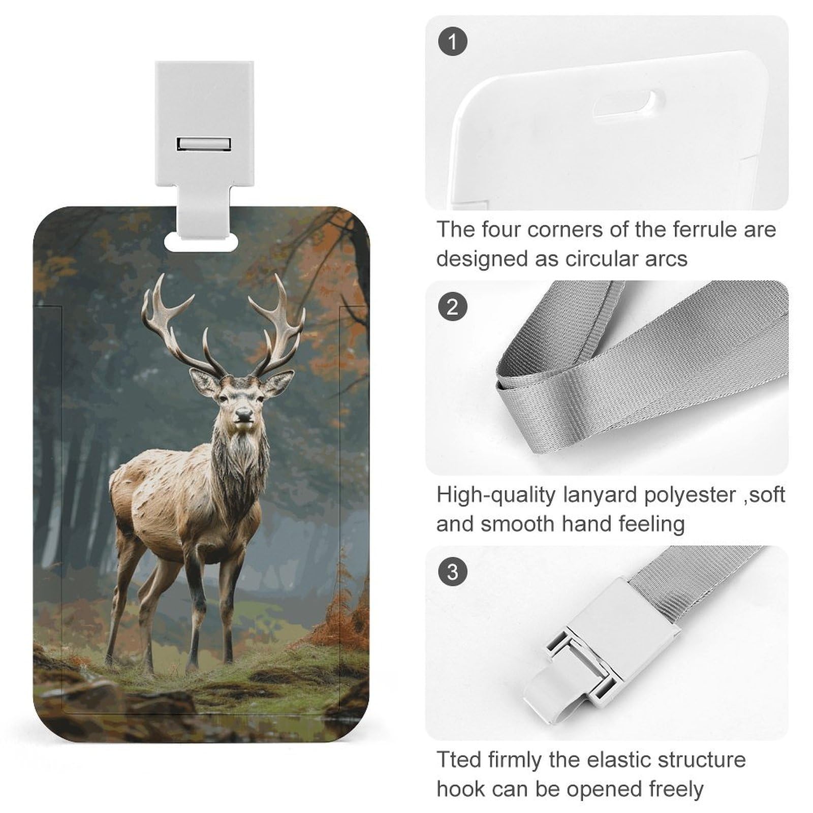Porte-badge Avec Lanière - Pochette Coulissante à Fenêtre Transparente - Motif Animaux Et Arbres - Pour Travail Et événements