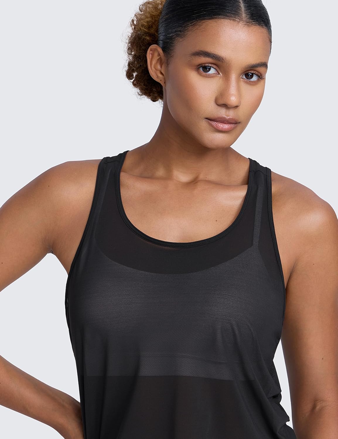 CRZ YOGA Mesh Workout Tank Tops for Women - Athletic Sheer Scoop Neck Cover Up Breathable Summer Sleeveless Shirts