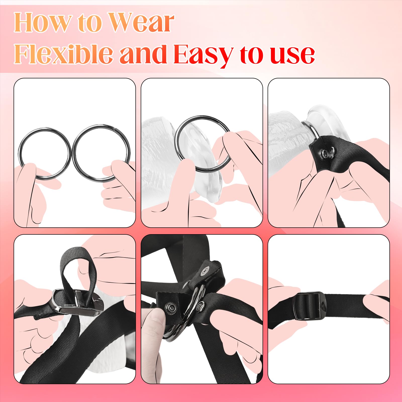 Strap On Dildo Harness, Adult Sex Toys for Women Men Strapon Pegging Dildos, Adjustable Soft Nylon Thorax Strap-on Harness with 2 Size Metal O-Rings, Oral Adult Toy for Lesbian Gay Couples Anal Play