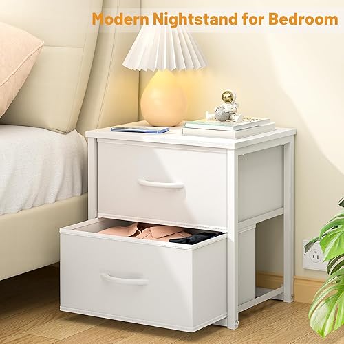 Miniatura 7 de Paquete de 2 cajones de almacenamiento apilables (4 cajones en total), organizador de armario blanco con parte superior de madera y marco de metal,