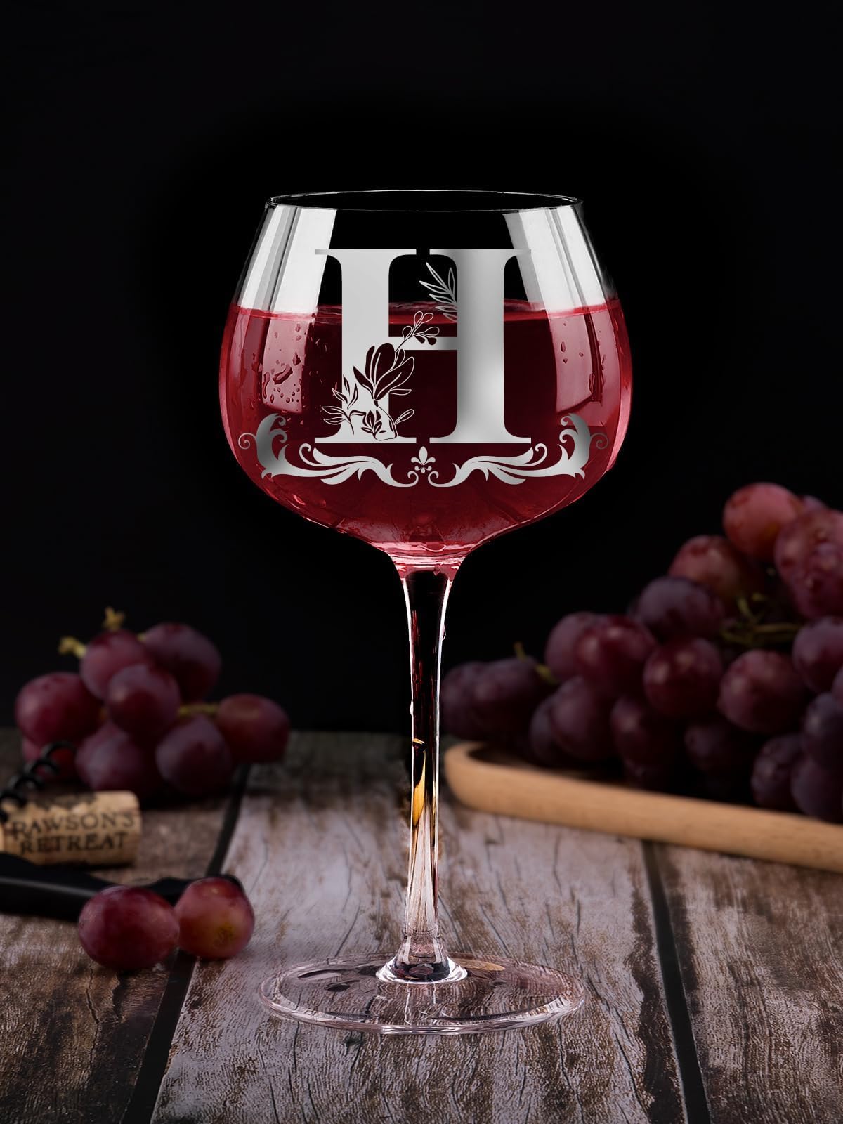 Regalos de monograma personalizados para mujeres, copa de vino personalizada con inicial A-Z, regalos únicos de cumpleaños y Navidad para ella, mamá, esposa, hermana, hija, amiga (letra H)