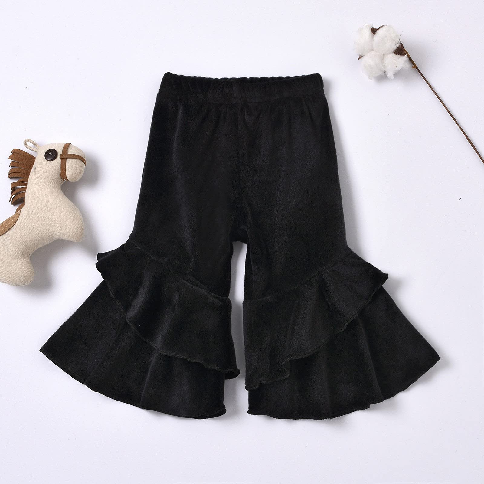 Toddler Baby Girls Bell Bottoms Pants Newborn Fashion Solid Ruffle Flare Pants Infant Velvet Leggings (Black, 2-3 Years)