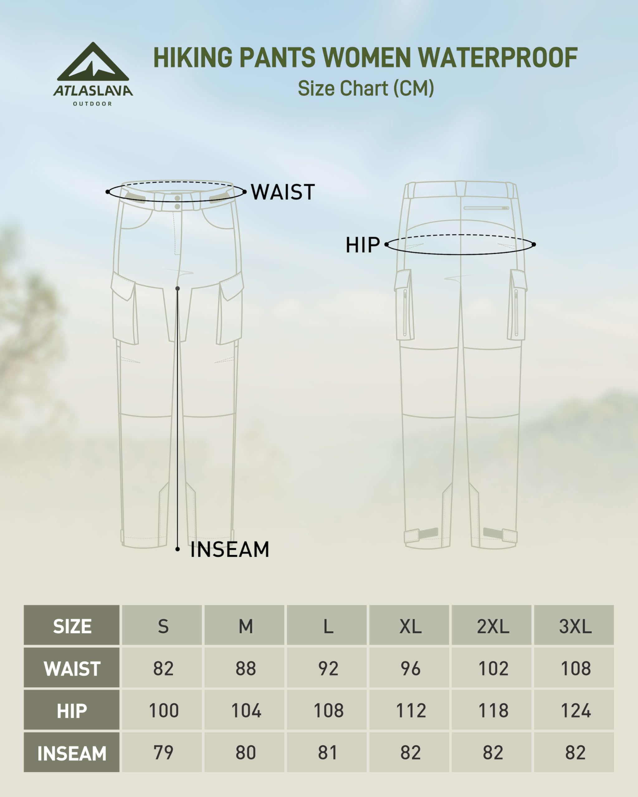ATLASLAVA Wanderhose Damen Wasserdicht Arbeitshose Cargohose Strapazierfähige Winddicht für Outdoor-Aktivitäten