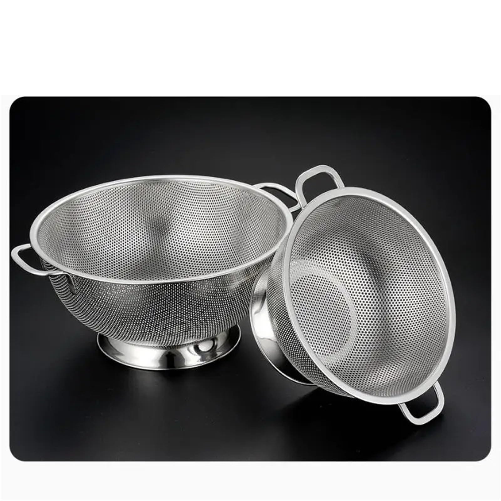 Colador de acero inoxidable con doble Mango, cesta coladora Pasta for alimentos Base anillo sólido autodrenante, filtro malla fina, 2 uds para Pasta Verduras y Frutas