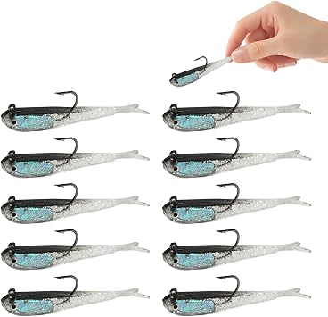 10PCS Saltwater Soft Plastic Lures for Fishing Small Bass Shad Rubber Swim Baits with Hook Fake Plastics Hookup Bait Inshore Lure for Salt Water Fishing