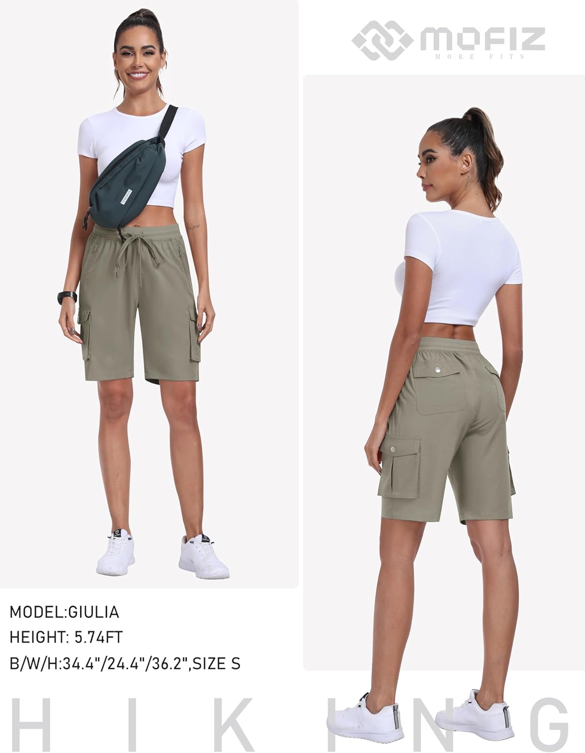 MoFiz Women's 10" Hiking Cargo Shorts Lightweight Quick Dry Outdoor Running Athletic Short Summer Travel Loose 6 Pockets - Image 7