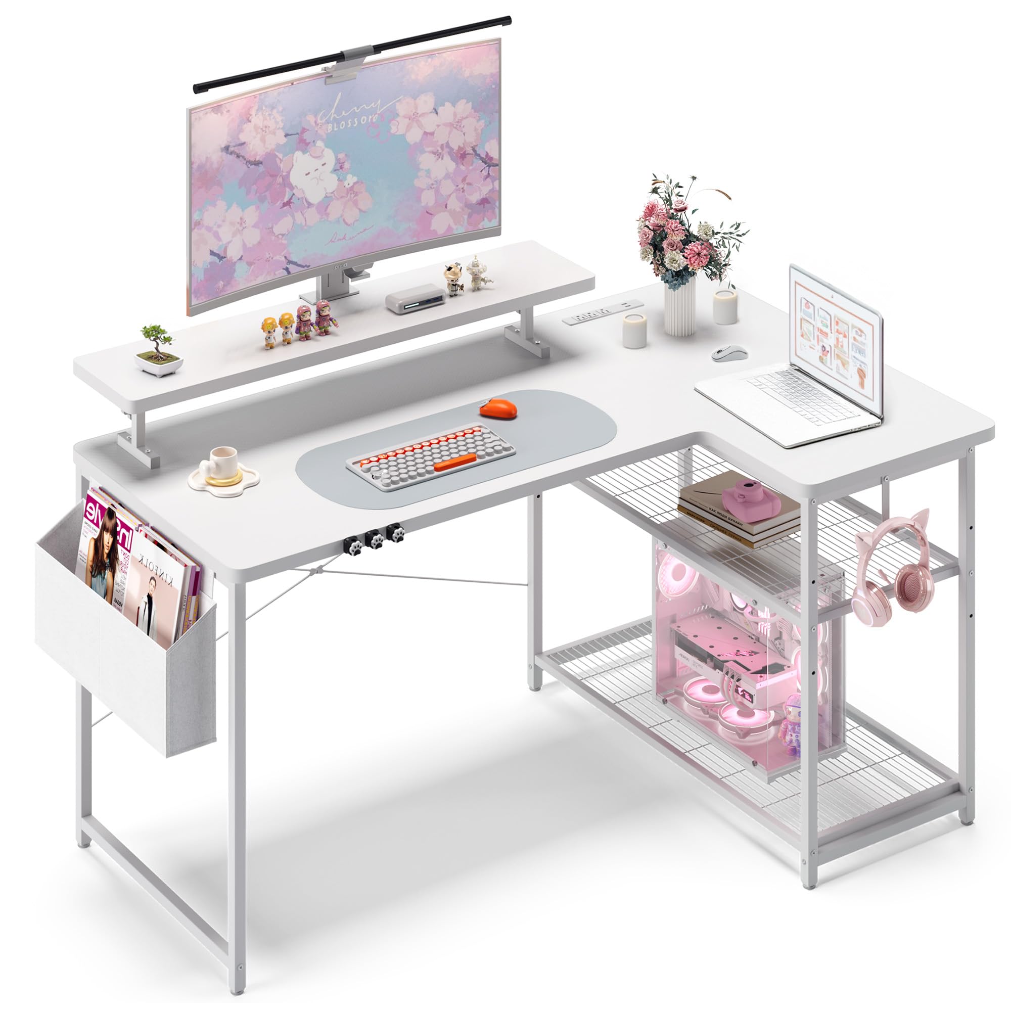 Amazon | Dowinx パソコンデスク L字デスク ラック付き モニター