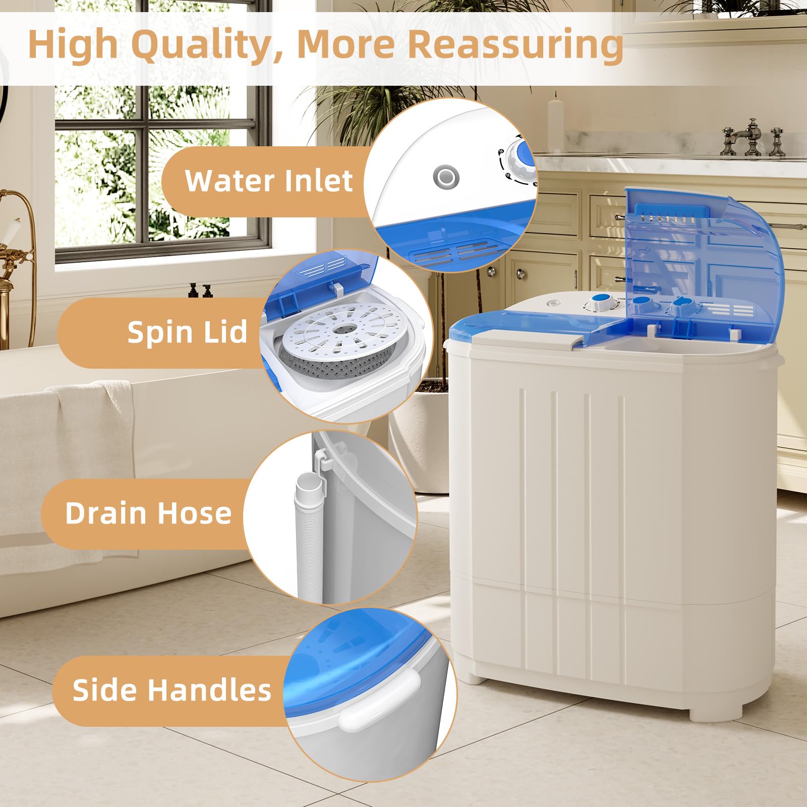 Zynkez - Lavadora portátil, mini lavadora compacta de 14 libras, combinada con lavadora semiautomática de 9 libras y 5 libras giratoria para apartamentos, dormitorios, vehículos recreativos