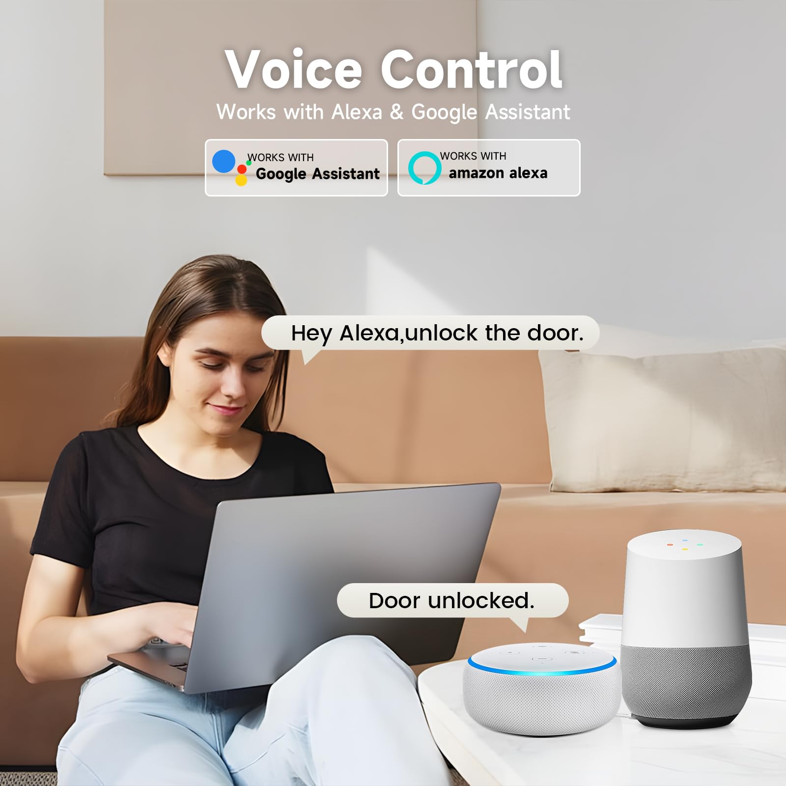 Smart Door Lock with Handle, Keyless Entry Door Lock Deadbolt Handle Set, Built-in WiFi Deadbolt Smart Lock for Front, Fingerprint, Keypad Code, App Control, Voice Control