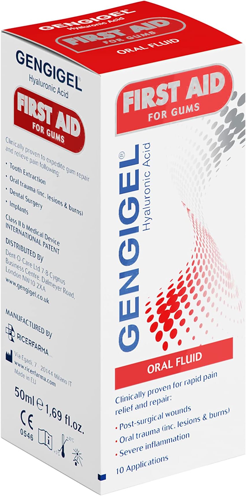 Ricerfarma Gengigel First Aid Oral Fluid, 50ml - Gum Repair & Healing, Taste-Neutral, Chemical Free, Post-Operative & Traumatic Oral Care