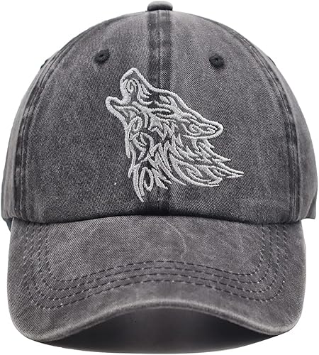 Gorra de béisbol unisex bordada con diseño de lobo tribal animal