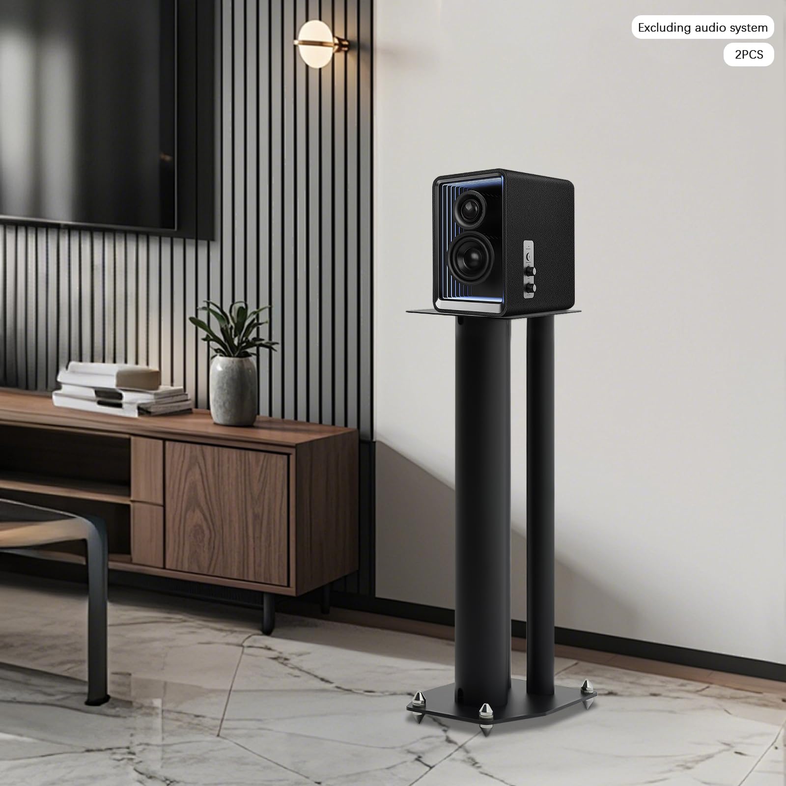 2 soportes para altavoces independientes con clavos para los pies, soporta 50 kg, altura 60 cm, soporte universal para cajas de audio electrónica, color negro