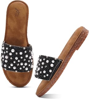 JM LOOKS Women & Girls Embllished Pearl Slide Flats Sandal Stylish Slippers for Daily Use Festival & Casualwear Price In India