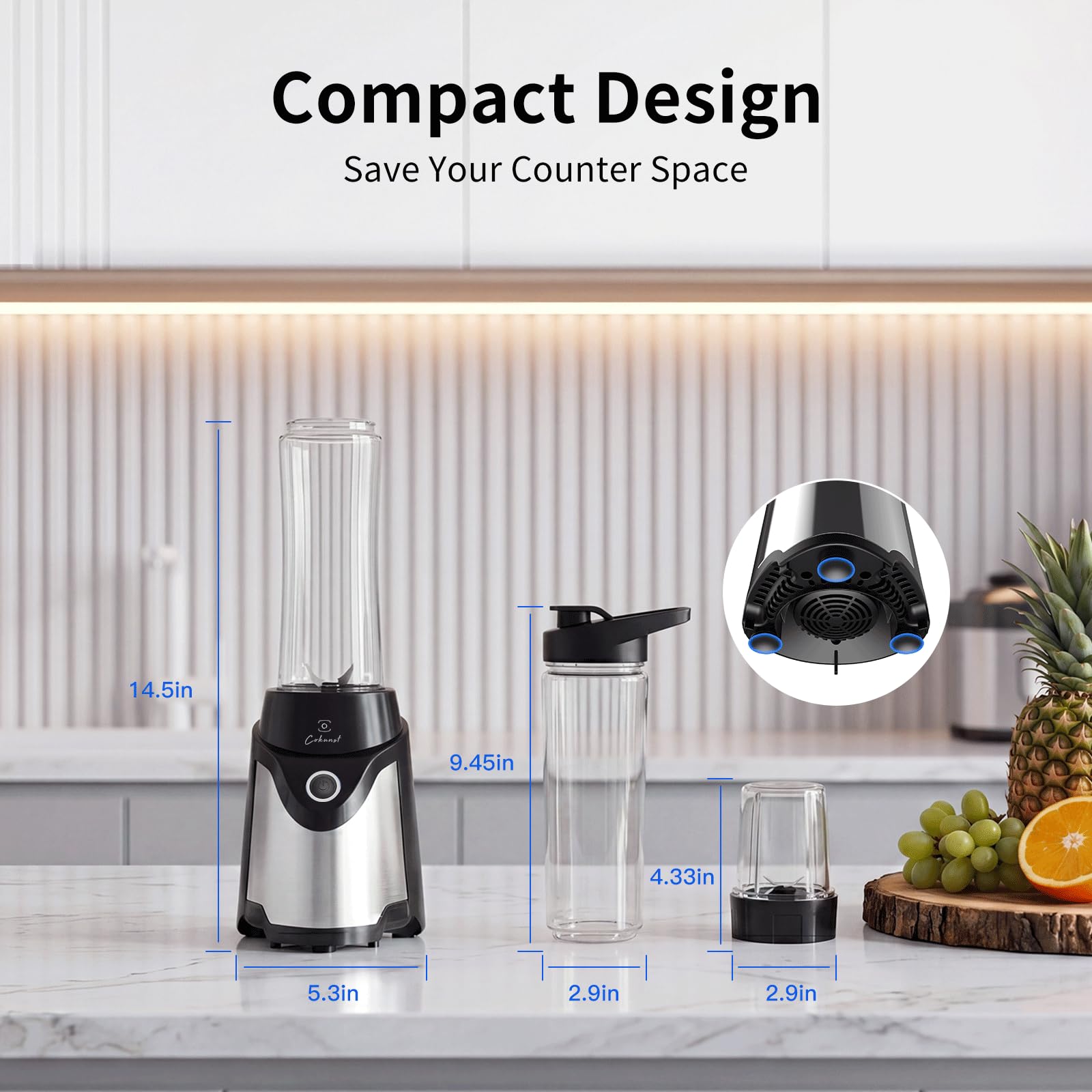 COKUNST Frullatore elettrico per succhi e frullati, frullatore elettrico, 2 tazze
