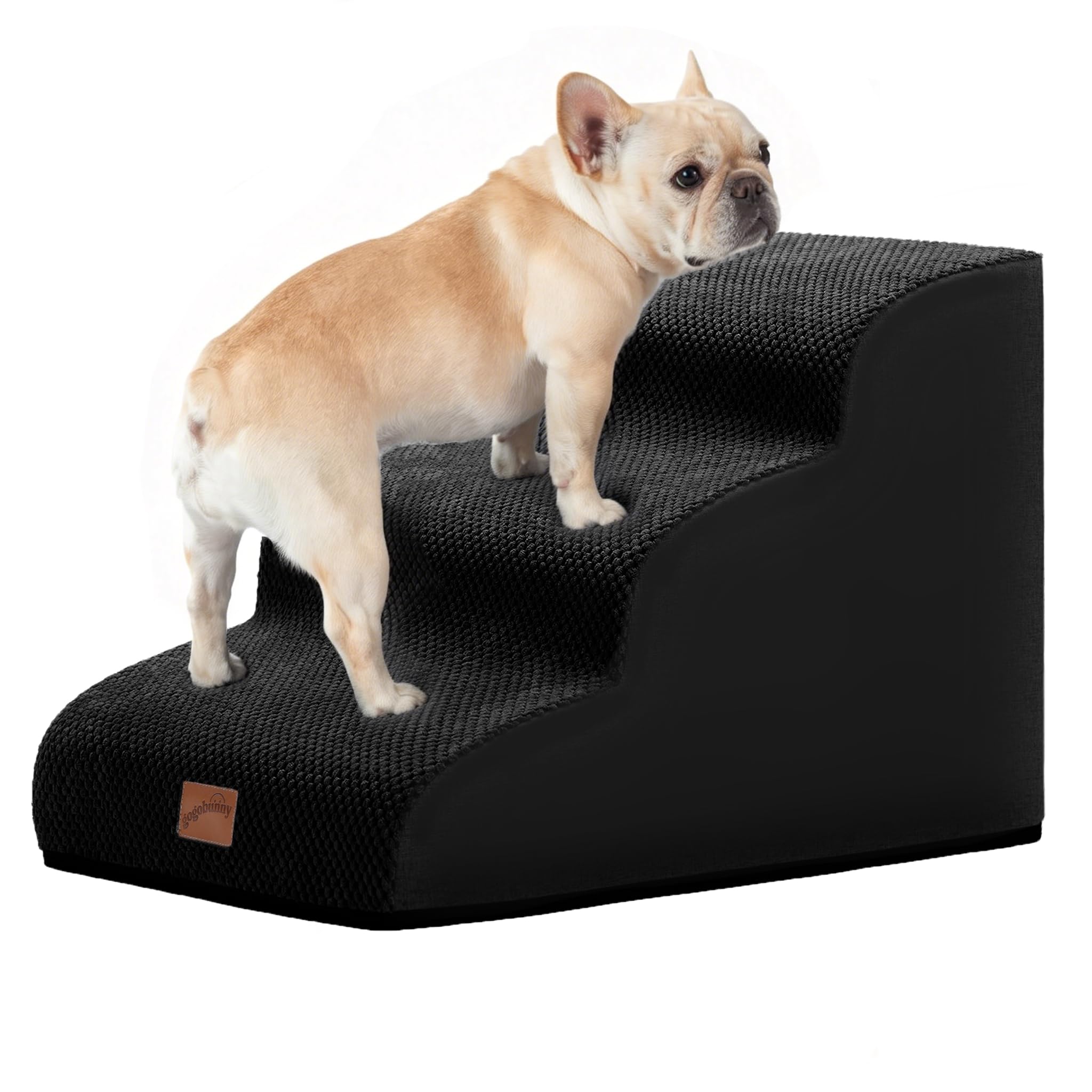 gogobunny Rampe Katze Hund Treppe für Betten, Katzentreppe mit strapazierfähigem, wasserdichtem Stoffbezug, Haustiertreppe für alte große Hunde Klettern (Schwarz, 3-stufig (56,9 cm D x 39,9 cm B x