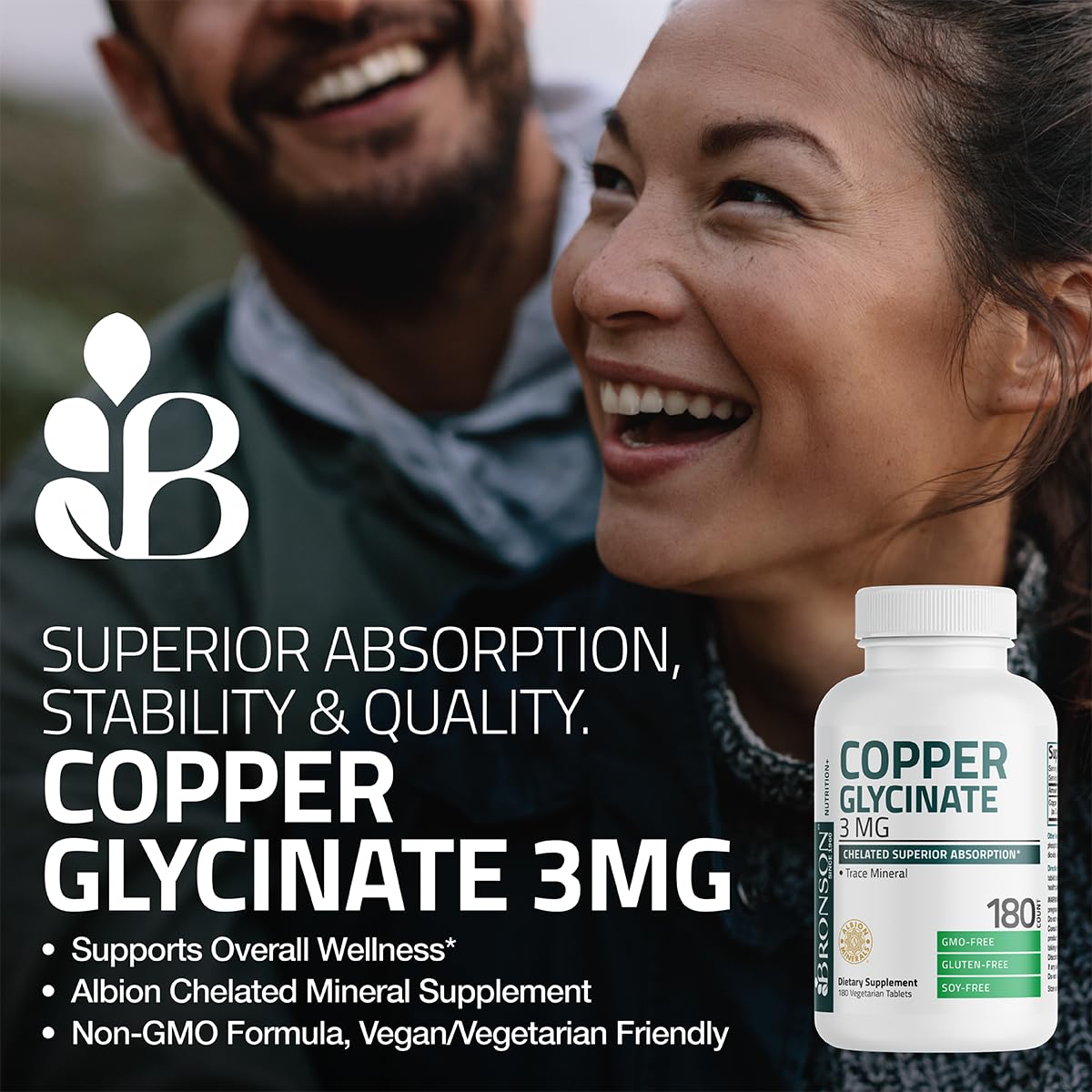Bronson Copper 3 mg as Albion Bisglycinate Chelate, 180 Vegetarian Tablets — Amazon image 4