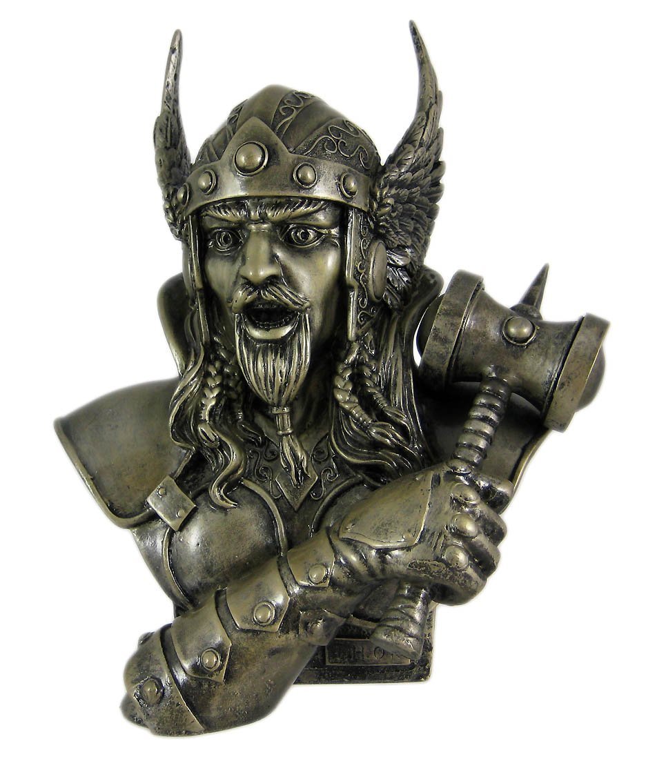 Pacific Giftware Norse God Thor Steel Finish Bust Statue Thunder Hammer