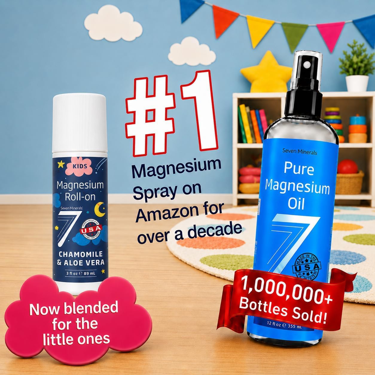 Seven Minerals Kids Magnesium Roll On for Sensitive Skin. USP Grade Magnesium Lotion for Children. Calming Bedtime Support with Chamomile & Aloe Vera, Easy Application, USA Made, 3 fl oz — Amazon image 6