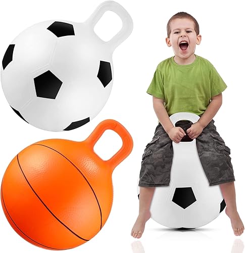 Threan 2 pelotas de tolva en estilo de baloncesto de 18 pulgadas con asa, pelota de ejercicio inflable deportiva para niños de 3 a 6 años saltando
