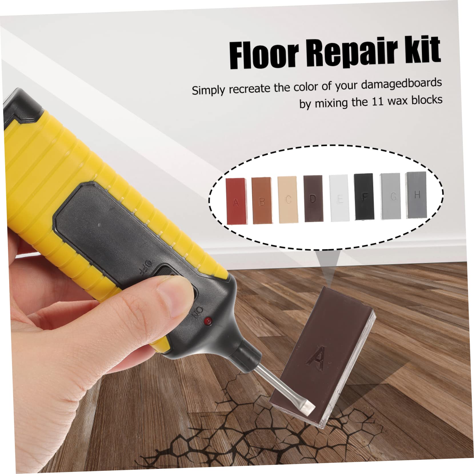 Vaguelly Kit di Riparazione per Pavimenti in Laminato, 11 Blocchi di Cera, Riscaldamento Rapido Abs, per Graffi e Zone Danneggiate in Cucina o Casa