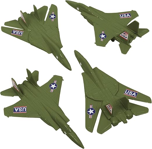 TimMee Plastic Army Men Combat Fighter Jets - 4pc OD Green Airplanes Made in USA