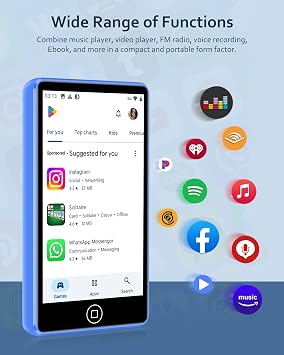 80GB MP3 Player with Bluetooth and WiFi, Android Spotify Music Player for Pandora, Amazon Music, Audible. 4.02 Touchscreen, Speaker, Supports Play Store,Up to 512GB