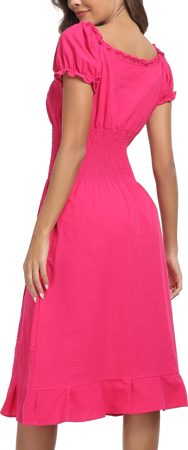 YZXDORWJ Women Mexican Embroidered Casual Dress Summer Ruffle V Neck Short Sleeves