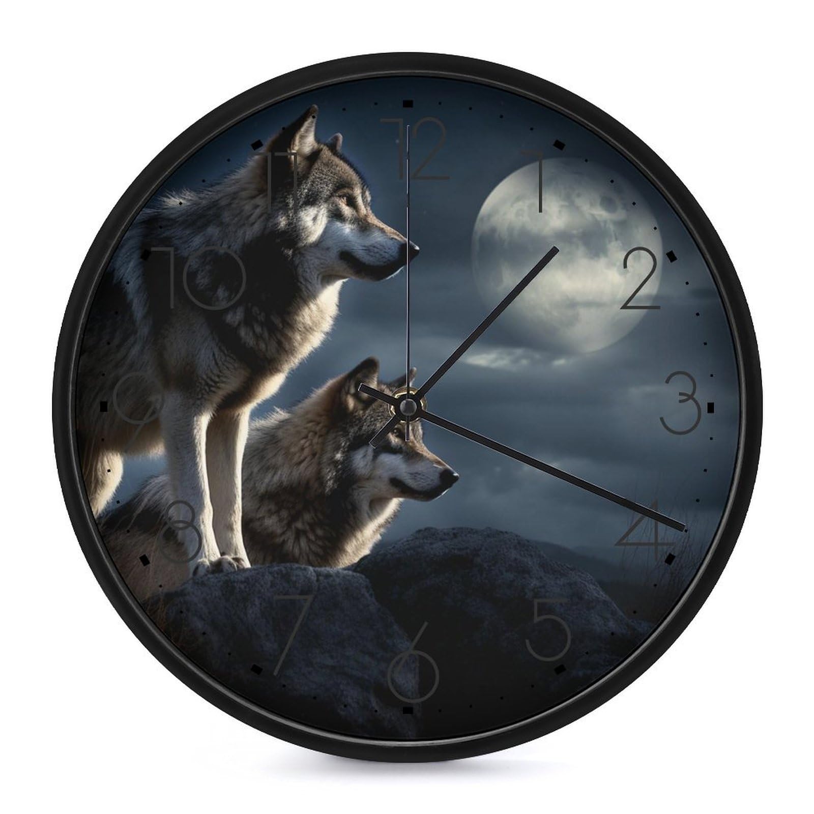 DWVTSLH Wolves in The Moonlight Wall Clock 10 Inch Silent Non-Ticking Modern Clocks Battery Operated - Decorative Wall Clocks for Bedroom Living Room Kitchen Office Wall Decor Gift Idea