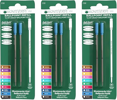 Vista 28 de Monteverde Recambio de bolígrafo para adaptarse a bolígrafos cruzados, punta media, rollo suave, rojo, 2 por paquete (C132RD) Rojo