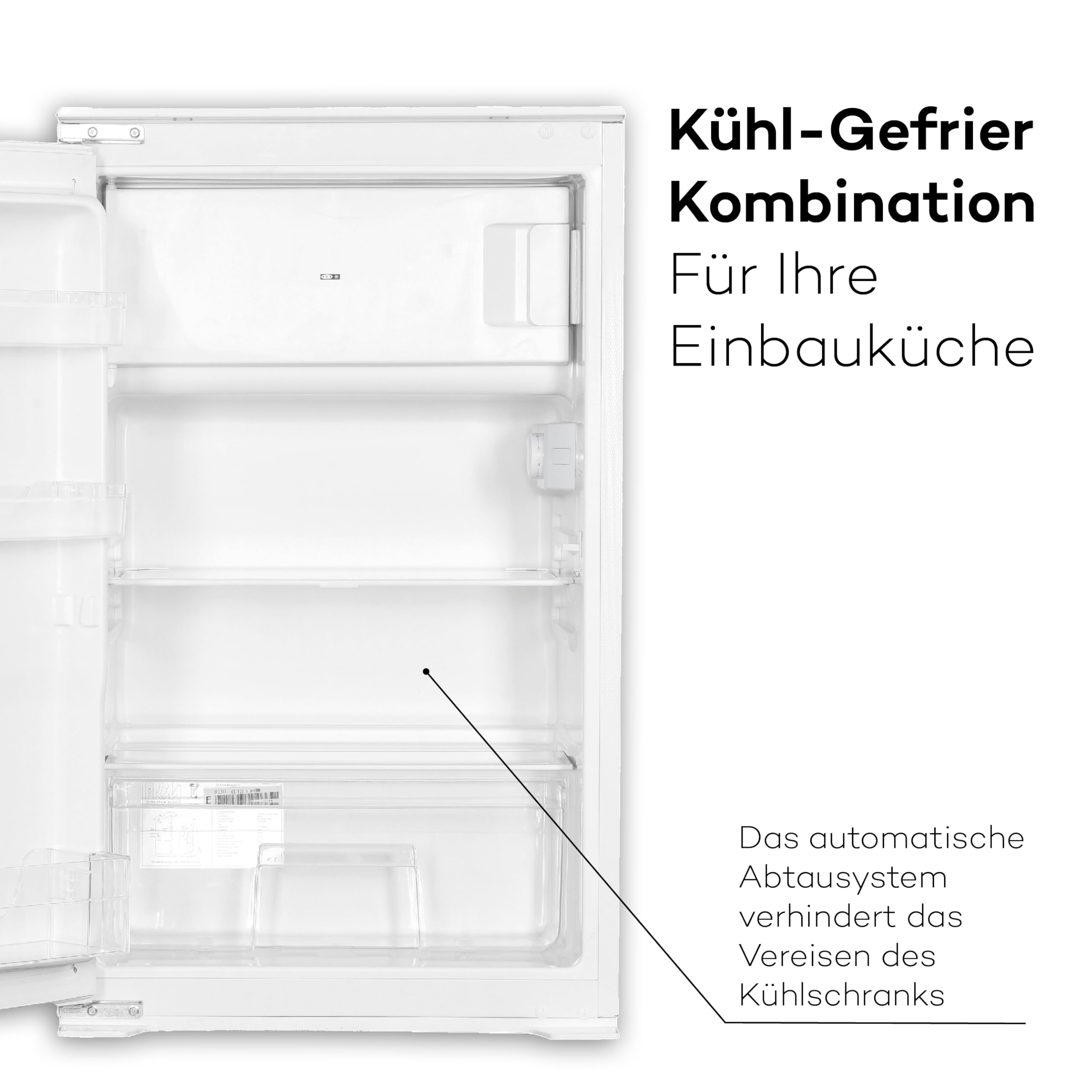 SCHOEPF – KSE410A+ Einbau-Kühlschrank mit Gefrierfach – 118 L Gesamtvolumen – 41 dB leise – 4**** Gefrierfach – 2 kg/24h Gefrierleistung – Automatisches Abtauen – 87 x 54 x 54 cm (Energieklasse F)