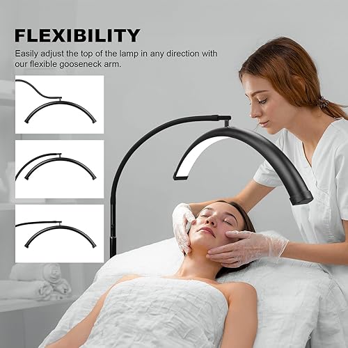 Miniatura 2 de Lámpara de pie ajustable con cuello de cisne y media luna, diseño sin sombras para extensiones de pestañas, tatuajes, oficina, lectura y cuidado de