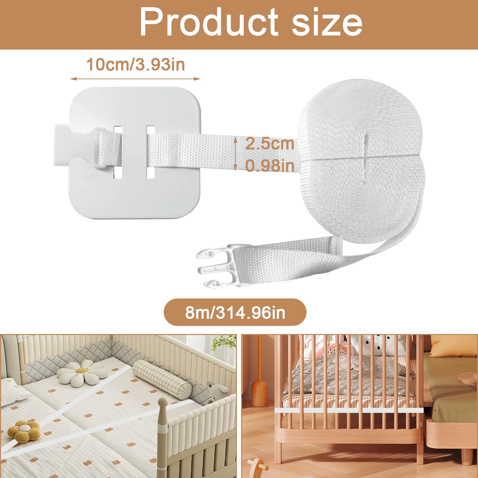 Sangle Polyester 8m Sangle De Lit Bébé Helweet | 8m Réglable | Fixation Latérale Pour Lit Cododo - Blanc Fixation Lit Parapluie
