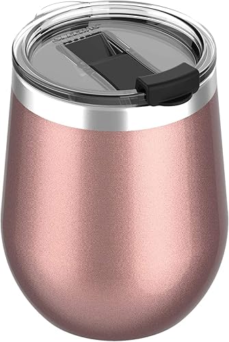 SleeBas Vaso de vino aislado de 12 onzas con tapa 100 a prueba de fugas de acero inoxidable aislado al vacío copa de vino de viaje regalos de