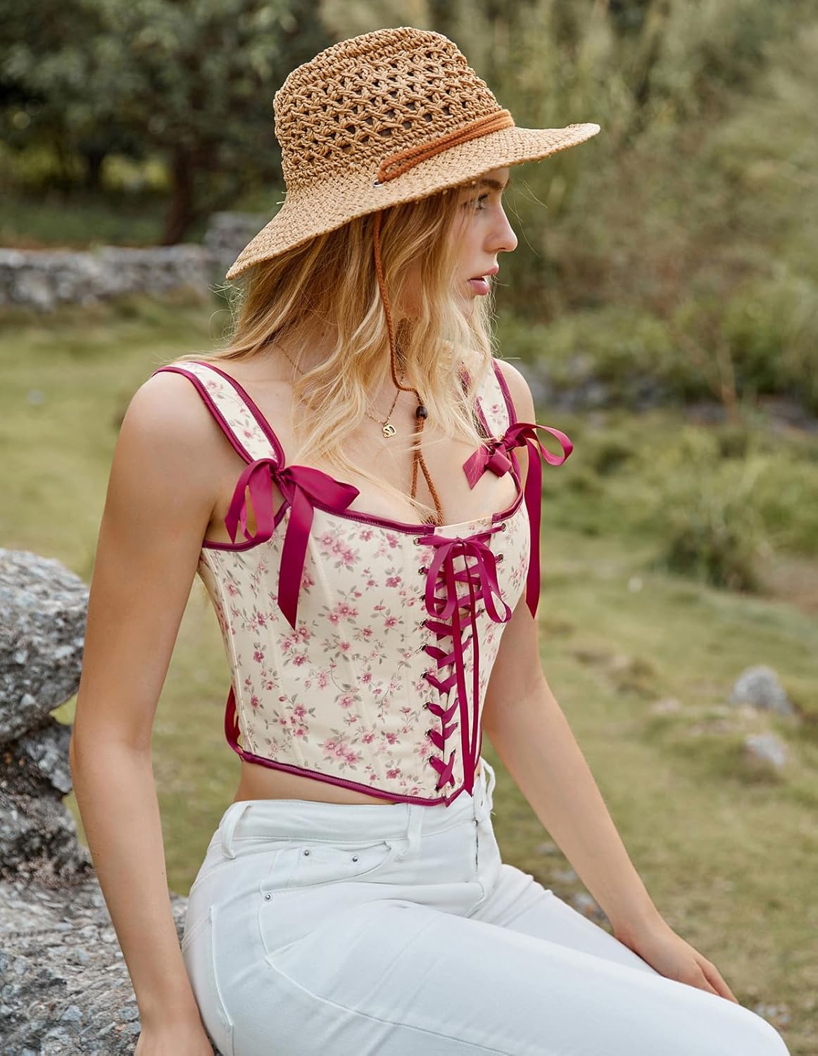 Scarlet Darkness 2026 Renaissance Corset Tops for Women Floral Lace-Up Overbust Bustier Bodice - Image 7