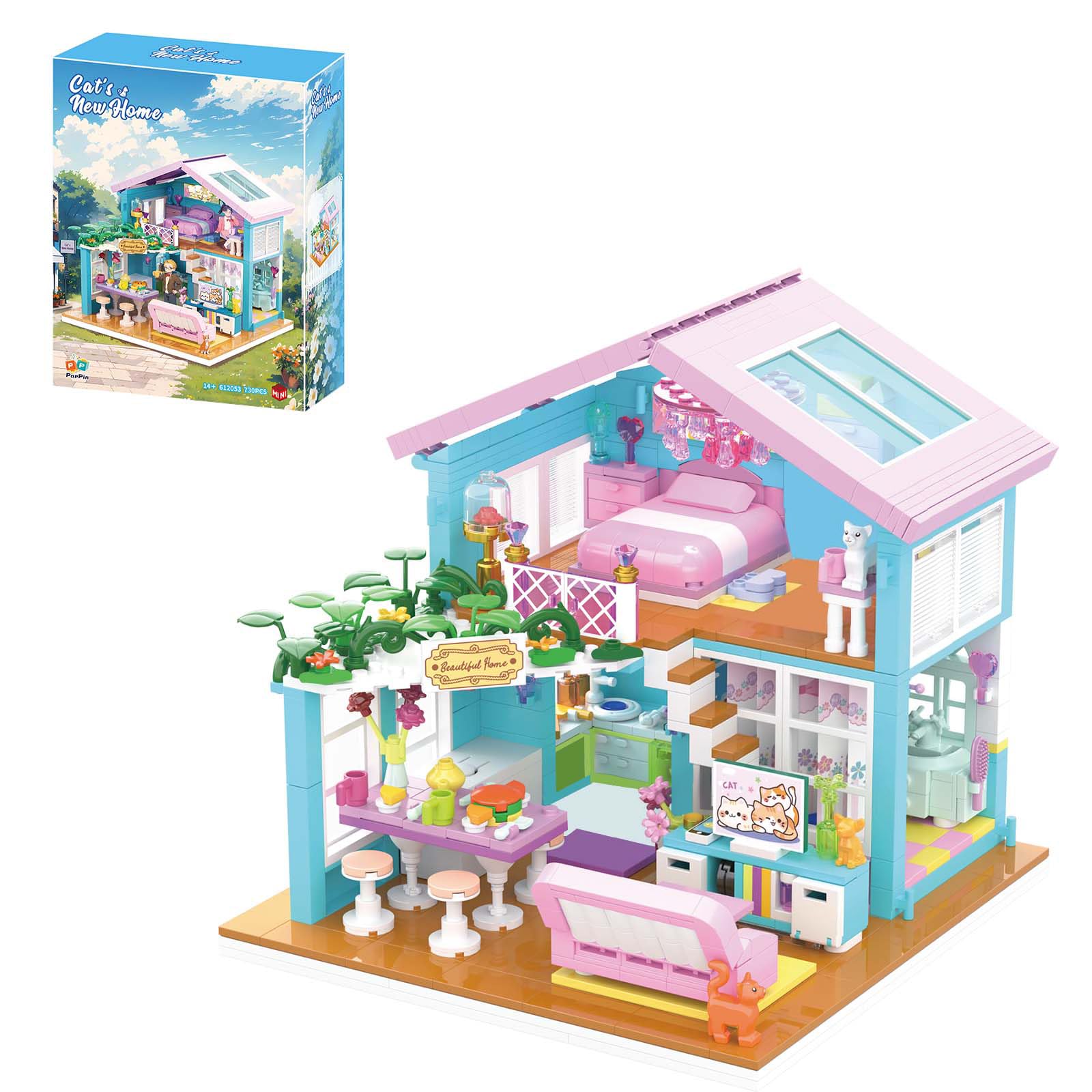 Hallisun Friends House Building Block Set, Pet Cat New Home Construction Mini Size Block Model Kit, Friends Modern Apartment Creative Buildable Toy Birthday Gift for Teens Adults Ages 14+, 730 PCS
