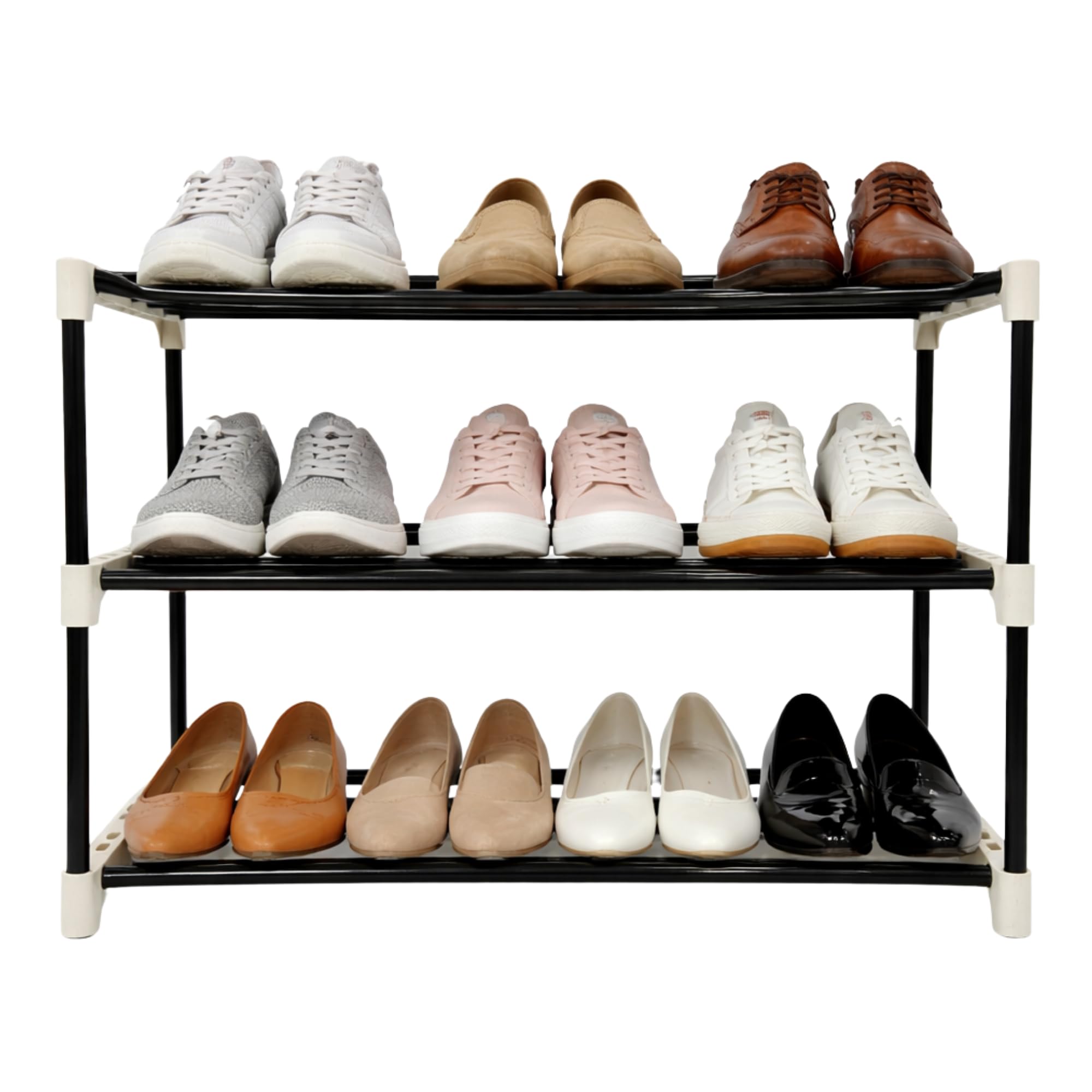 FAROX Metal Shoe Rack for Home – Adjustable & Stackable Metal Pipe Shoe Stand, Waterproof Open Shoe Organizer, Entryway, Bedroom & Outdoor, DIY Multi-Purpose Shoe Storage Rack – Black (3 Tier)-image-28