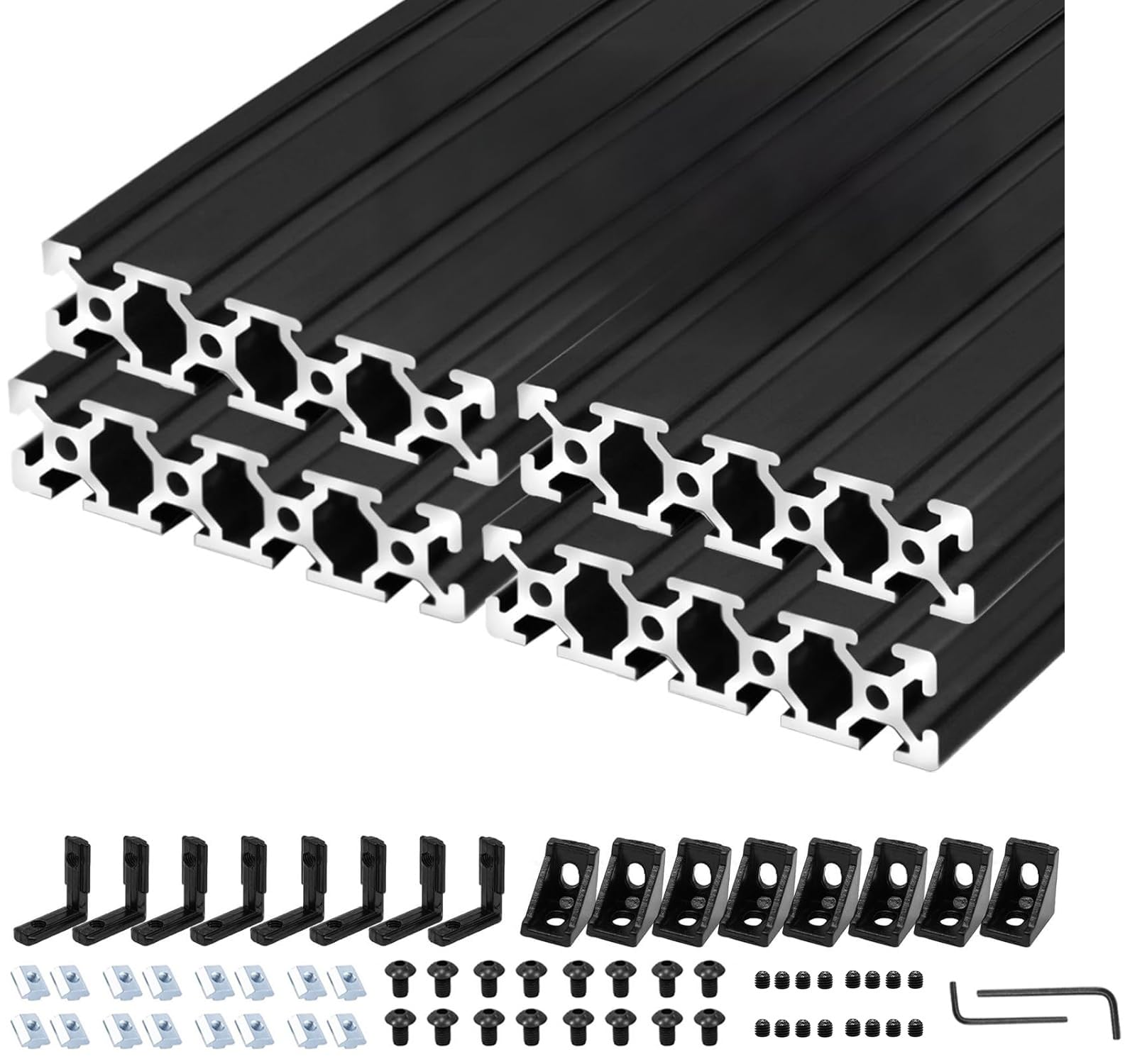 2 Pack 2080 T Slot Aluminum Extrusion 1500mm Black