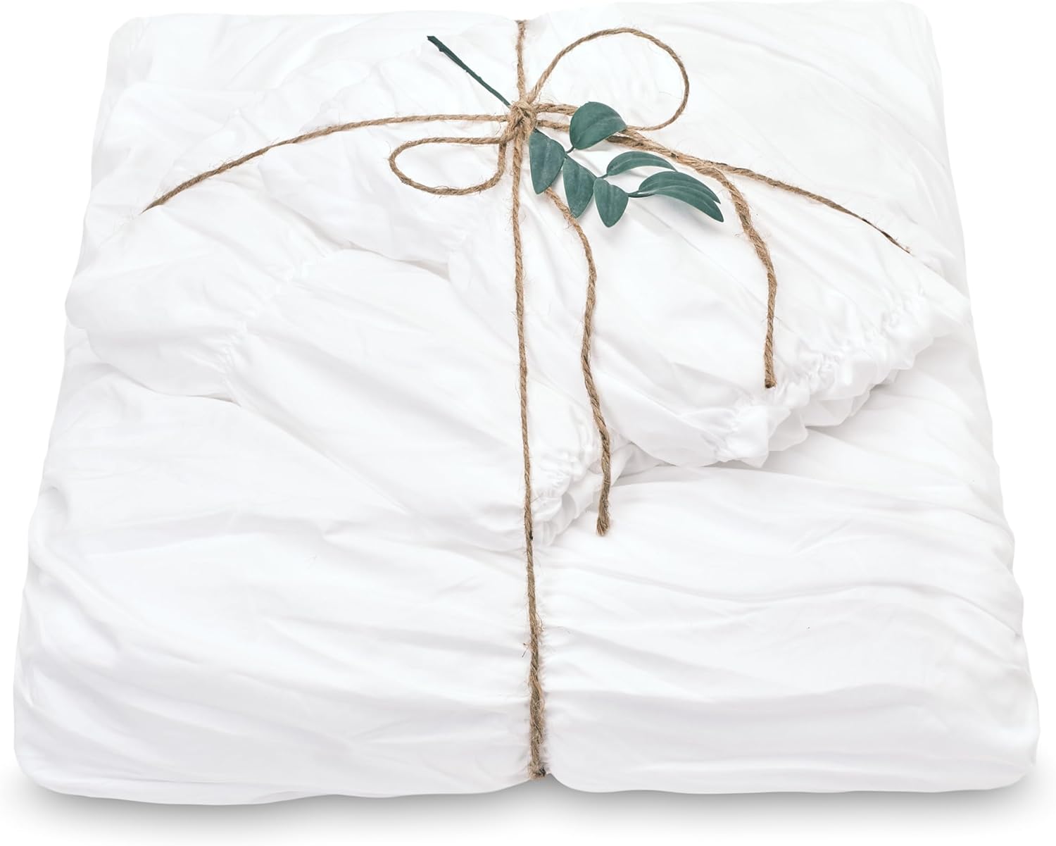 Chanasya Premium Ruched Textured Duvet Set - Washed Microfiber Boho Shabby Chic Soft Ruffled Pleated Microfiber Duvet Set - 1 Duvet Cover & 2 Pillow Sham - 3-Piece Set - White, King Size