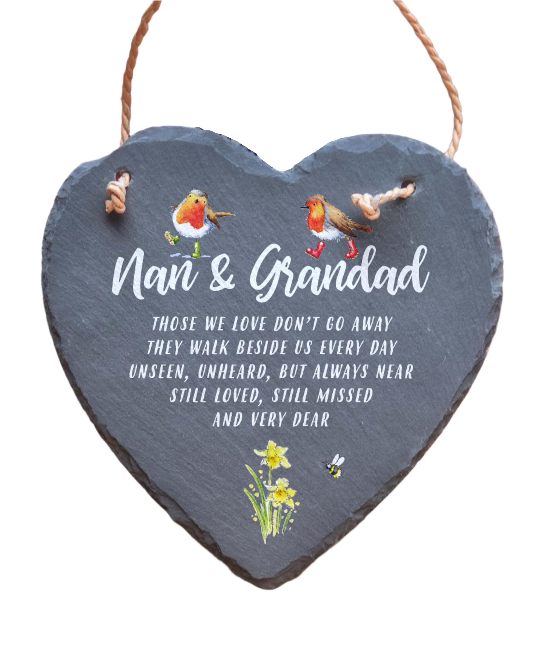 Image Industry Nan & Grandad Memorial Slate Heart Hanging Plaque – Robin Remembrance Gift Sympathy Keepsake Garden & Home Decoration