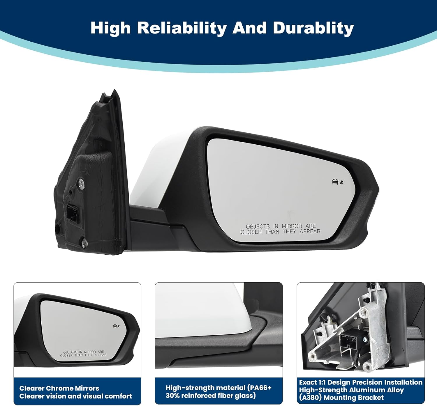 Right Passenger Side Mirror For 2018-2024 Chevy Equinox & GMC Terrain With Power Glass/Heated/Turn Signal/Blind Spot/Manual Folding Match White Cover Replace# 84225387(8 Pins)